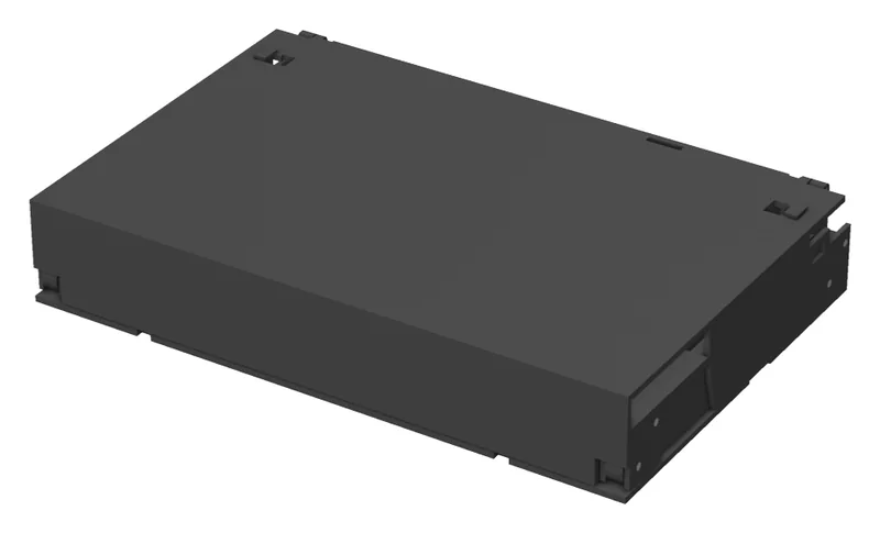Studio rendering of the folded teleprompter with its lid closed.