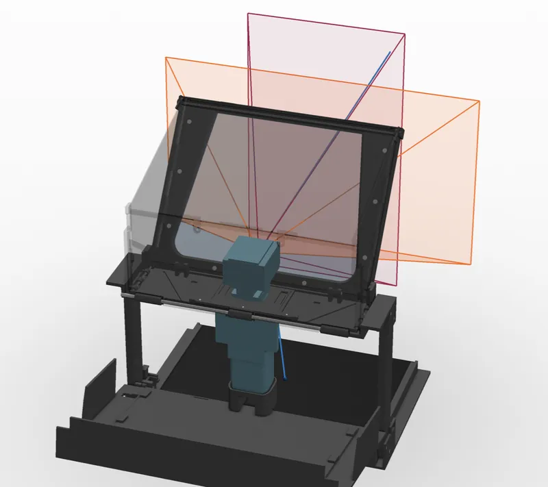 Rendering of the camera's field of view passing through the glass.