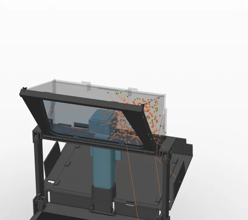 Rendering of test points inside the hood, each checked for a path to the outside.